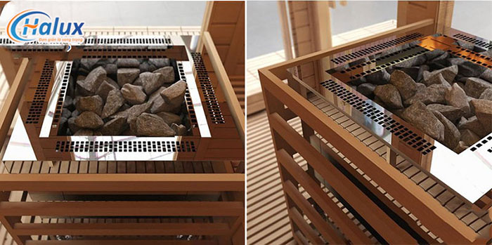 Máy có thiết kế khoang chứa dây mayso tách biệt với đá sauna