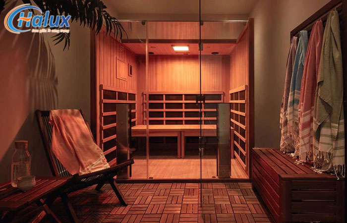 Phòng xông hơi khô hồng ngoại được thiết kế thẩm mỹ, hiện đại