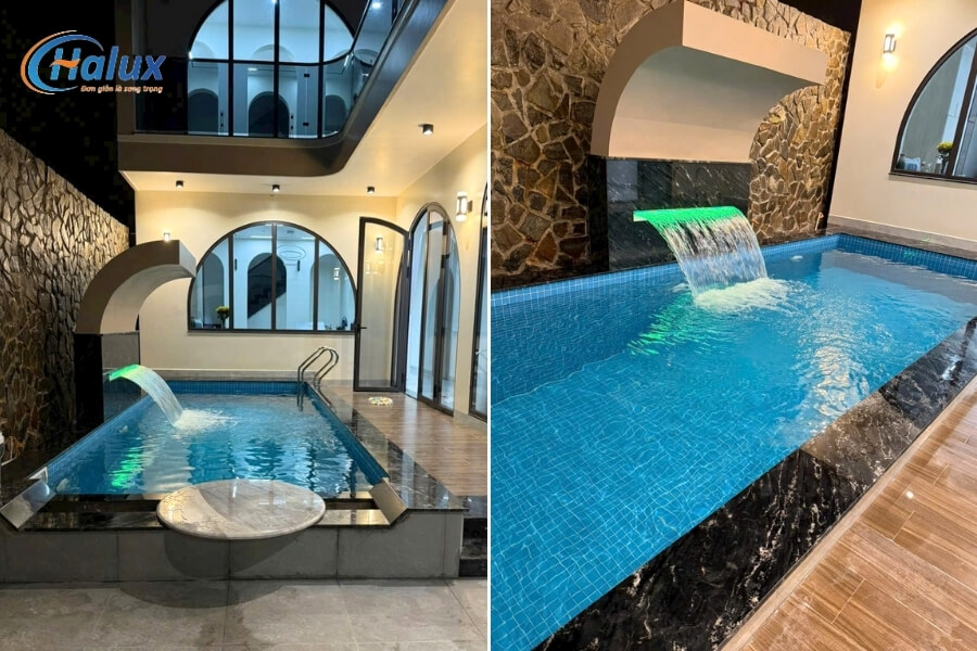 Thác nước về đêm tỏa sáng lung linh, tạo nên vẻ đẹp huyền ảo