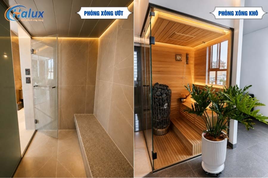 Phòng xông hơi khô và ướt được thiết kế liền kề nhau